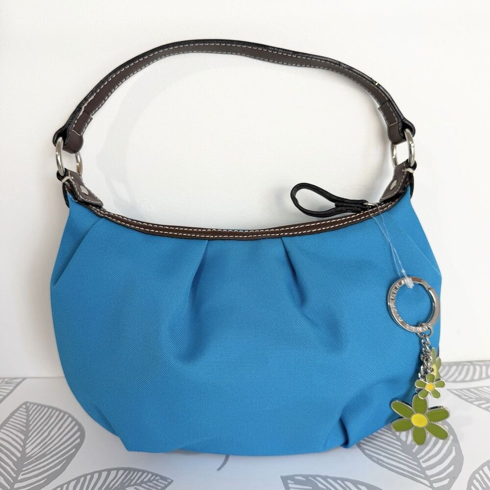 Tommy Hilfiger Vintage Shoulder Purse Teal Blue Flower Bag Charm Y2K NWOT - Picture 1 of 12
